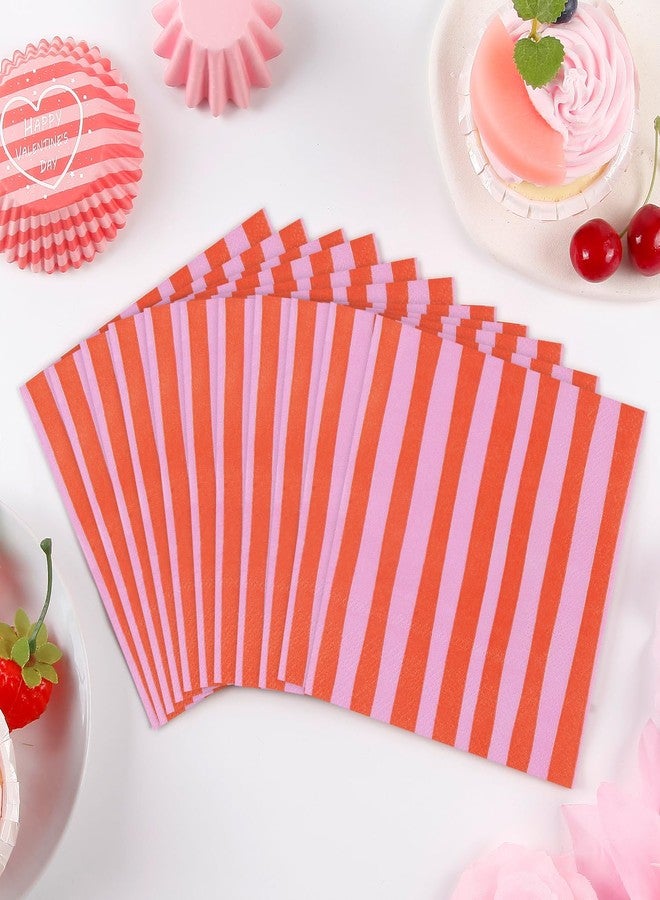 Quera Stripe Cocktail Napkins Striped Pink and Red Napkins (50ct) Disposable Napkins Baby shower Napkin for Boy, Wedding Dinner, Dinner or Guest, 5 * 5'' - Image 3